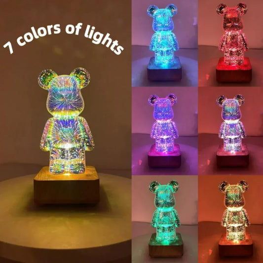 3D Vuurwerk Beer LED Nachtlamp – Kleurrijke Sfeerlamp