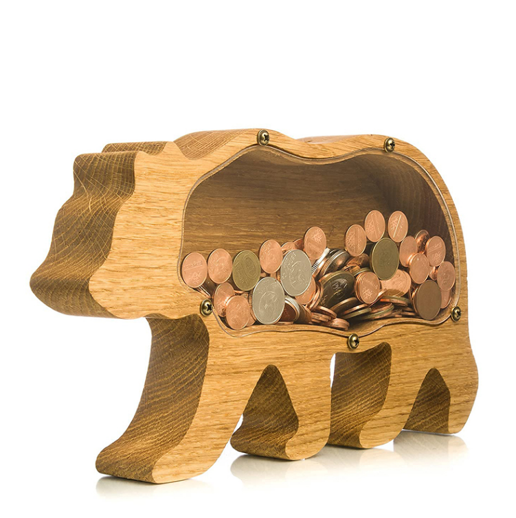 Wooden Money Box For Kids Coin Piggy Bank Desktop Ornament Animal Coin Storage