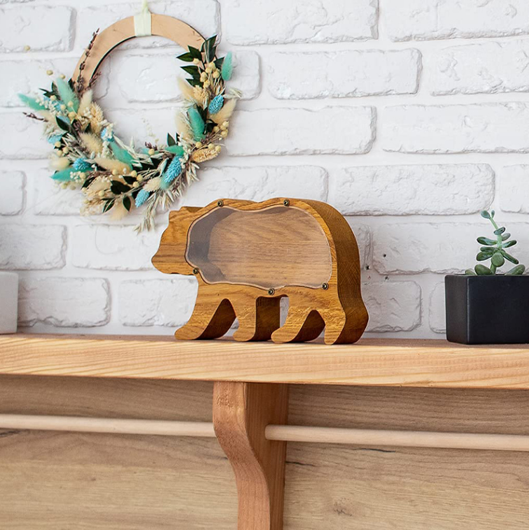 Wooden Money Box For Kids Coin Piggy Bank Desktop Ornament Animal Coin Storage