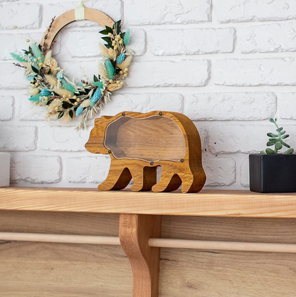 Wooden Money Box For Kids Coin Piggy Bank Desktop Ornament Animal Coin Storage