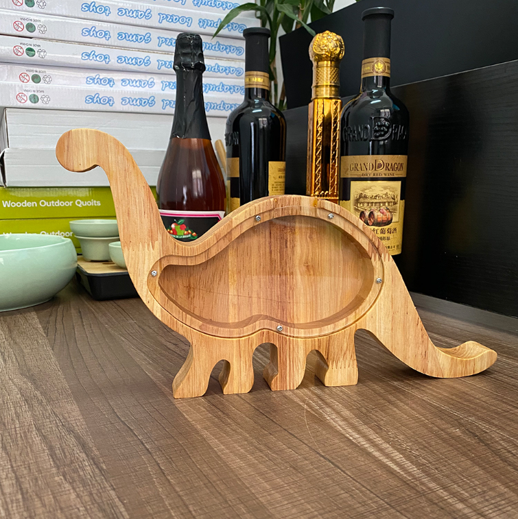 Wooden Money Box For Kids Coin Piggy Bank Desktop Ornament Animal Coin Storage
