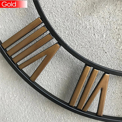 Moderne 3D Grote Retro Metalen Wandklok – Noordse Romeinse Cijfers Ontwerp