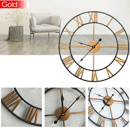 Moderne 3D Grote Retro Metalen Wandklok – Noordse Romeinse Cijfers Ontwerp