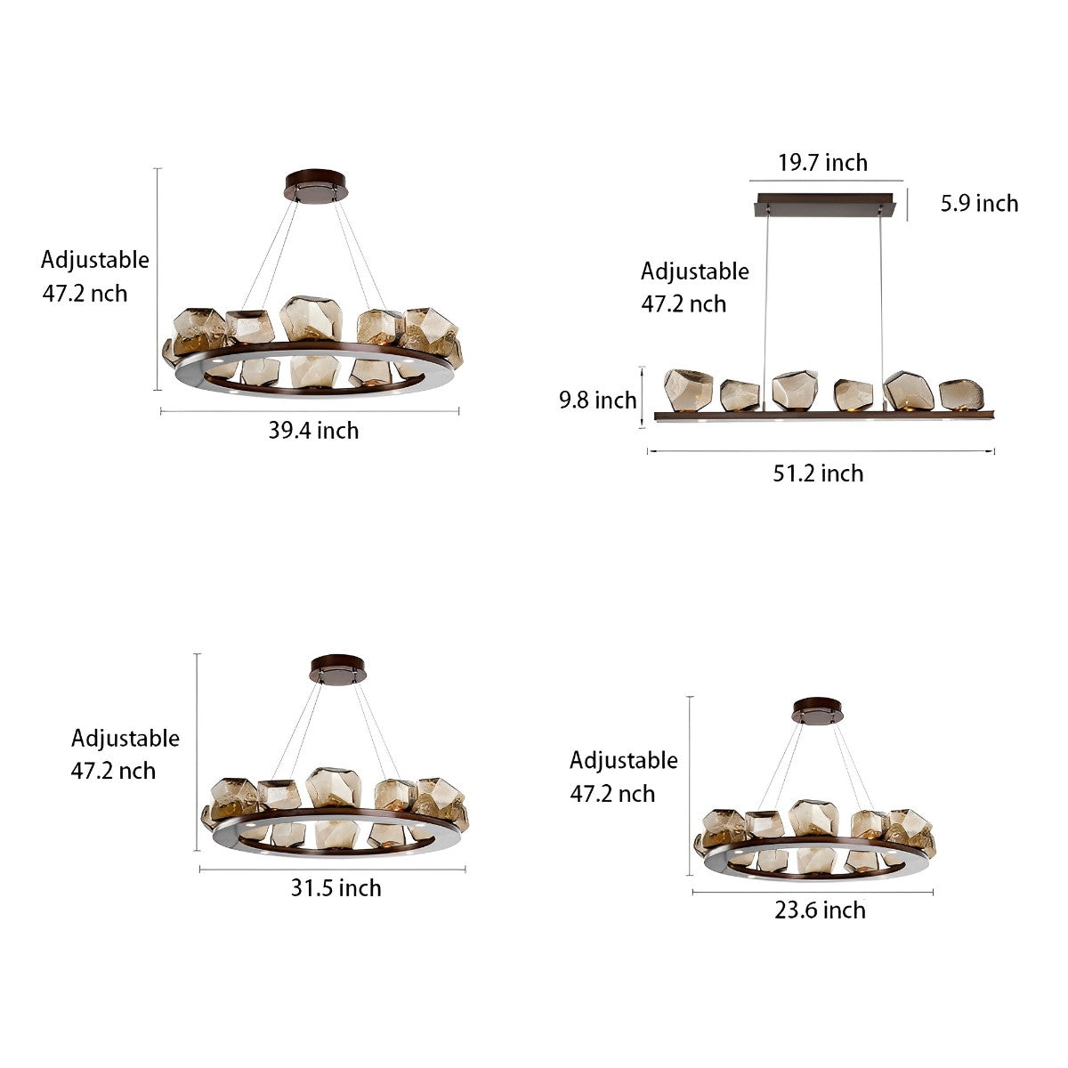 Barstende Bellen 6 Onregelmatige Cognac Stenen Moderne Glazen Kroonluchter Verlichting