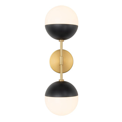 Retro mid-eeuws 2-licht opaal glas bol lineaire wandlamp