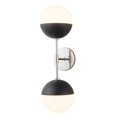 Retro mid-eeuws 2-licht opaal glas bol lineaire wandlamp
