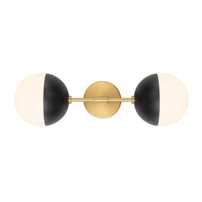 Retro mid-eeuws 2-licht opaal glas bol lineaire wandlamp