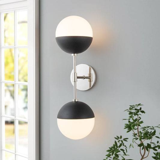 Retro mid-eeuws 2-licht opaal glas bol lineaire wandlamp