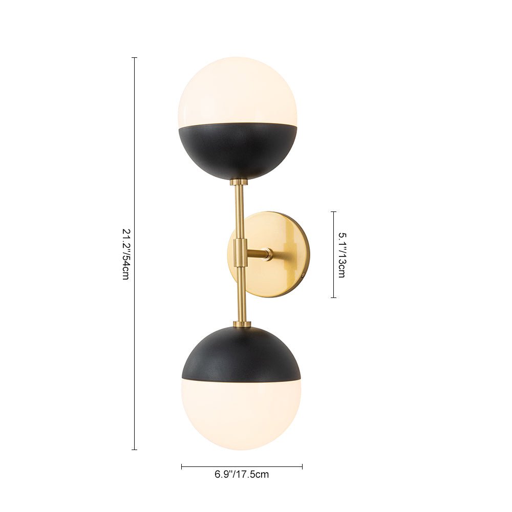 Retro mid-eeuws 2-licht opaal glas bol lineaire wandlamp