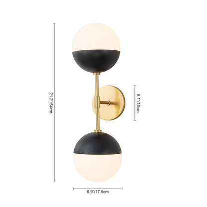 Retro mid-eeuws 2-licht opaal glas bol lineaire wandlamp