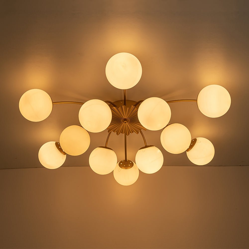 Hedendaagse 12-licht Opal Glas Bol Semi-Opbouwlamp