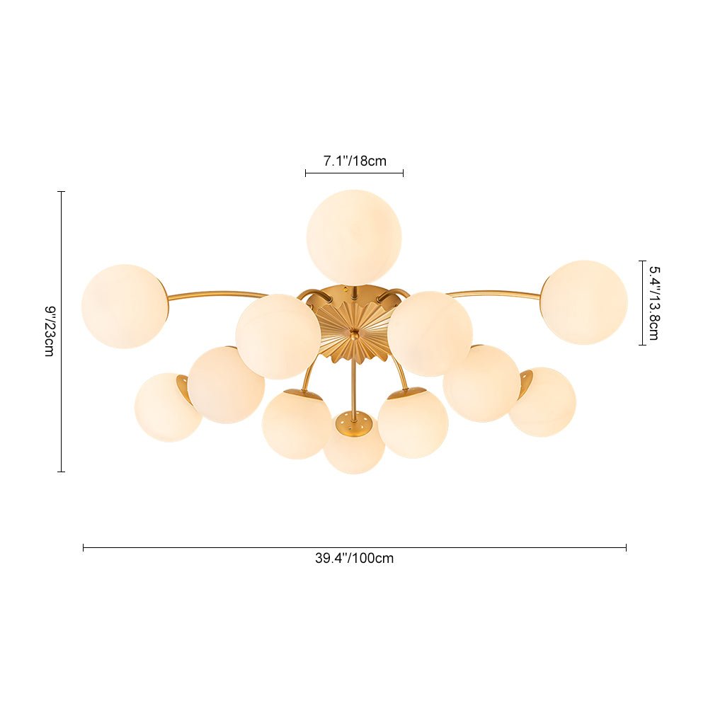 Hedendaagse 12-licht Opal Glas Bol Semi-Opbouwlamp