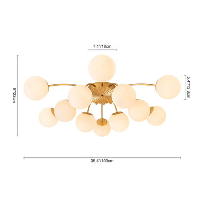 Hedendaagse 12-licht Opal Glas Bol Semi-Opbouwlamp
