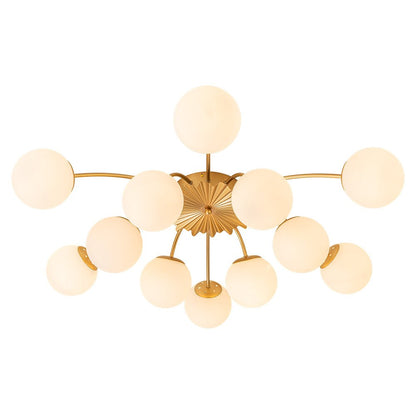 Hedendaagse 12-licht Opal Glas Bol Semi-Opbouwlamp