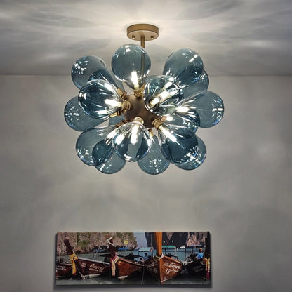 Hedendaagse 18-licht handgeblazen glazen cluster kroonluchter