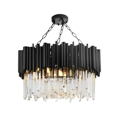 Ronde heldere kristallen metalen zwarte moderne kroonluchter hanglamp