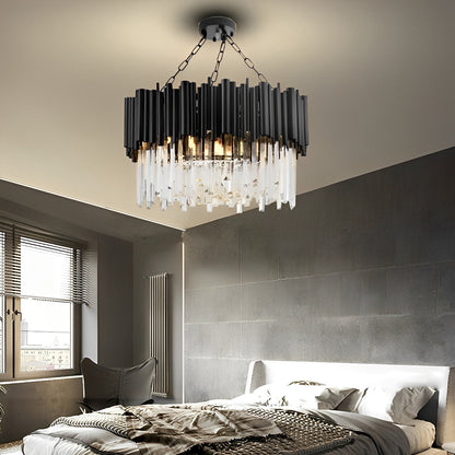 Ronde heldere kristallen metalen zwarte moderne kroonluchter hanglamp