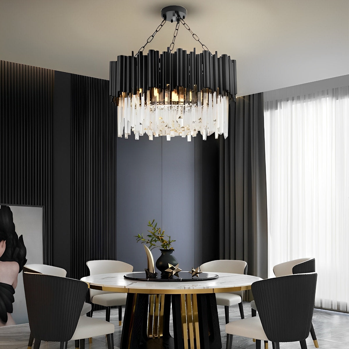 Ronde heldere kristallen metalen zwarte moderne kroonluchter hanglamp