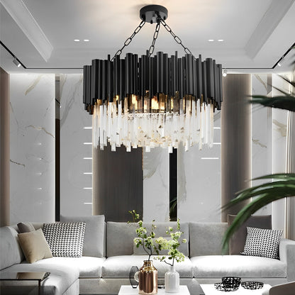 Ronde heldere kristallen metalen zwarte moderne kroonluchter hanglamp