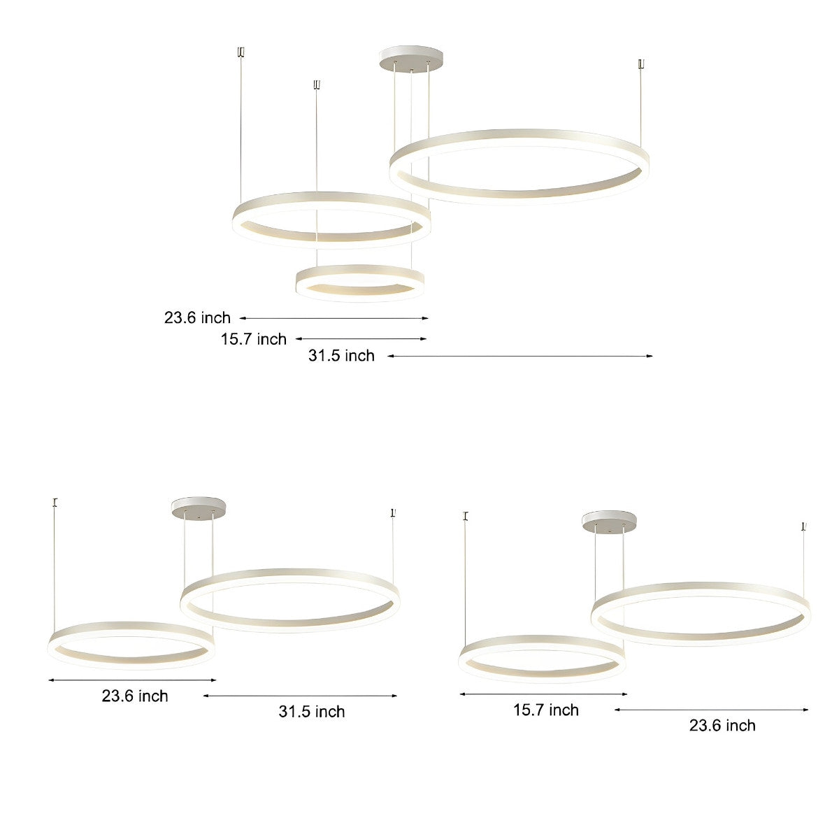 Circular Metal Rings Creative LED 3-Step Dimming White Modern Pendant Lights