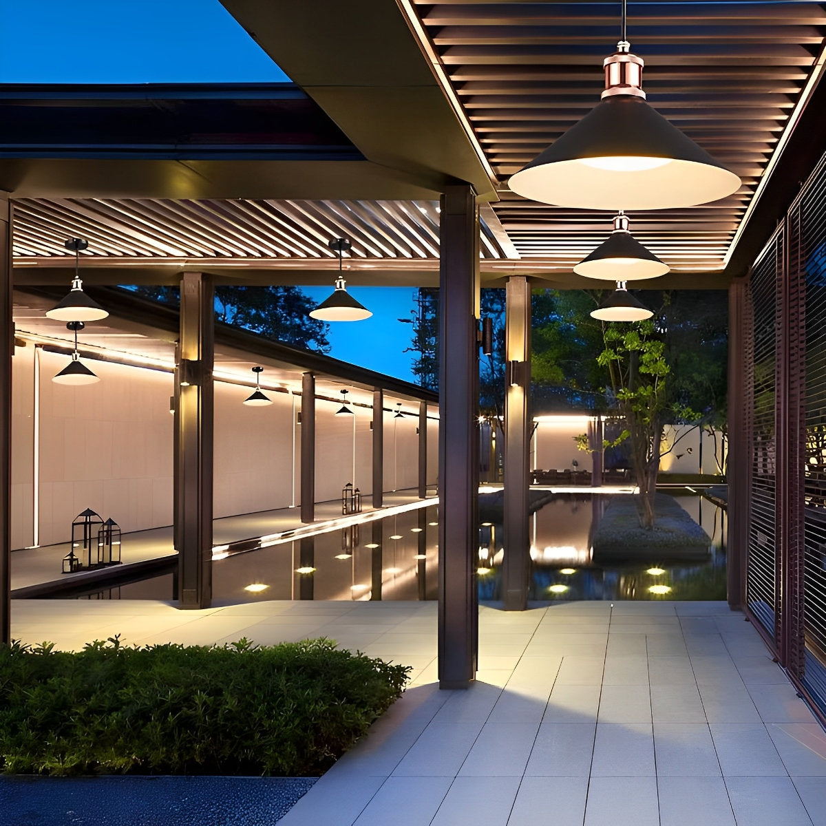 Waterproof Solar Classic Conical Shade LED Pendant Light Hanging Lights