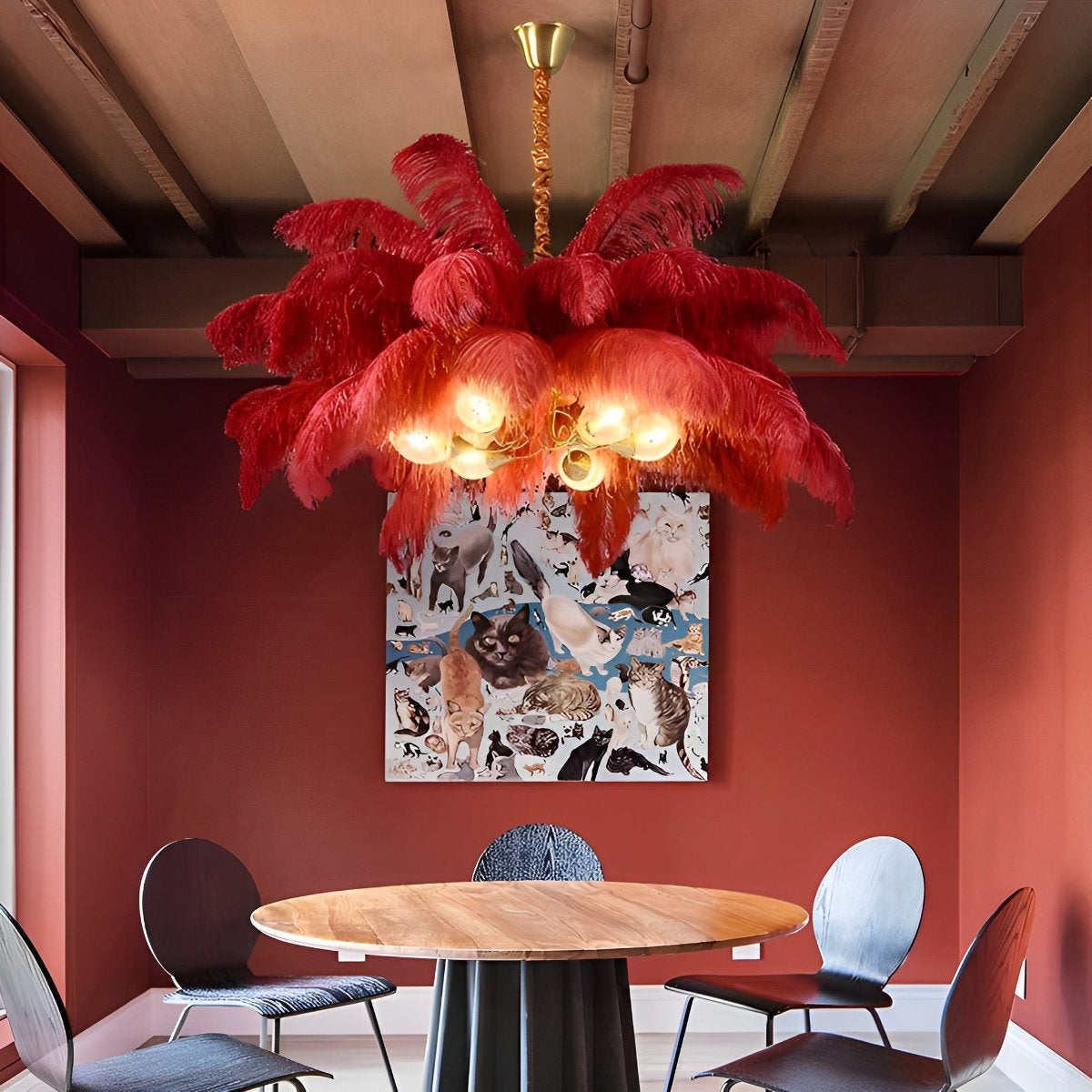 Creative Feathers koperen kroonluchter plafondlamp met vlakke montage