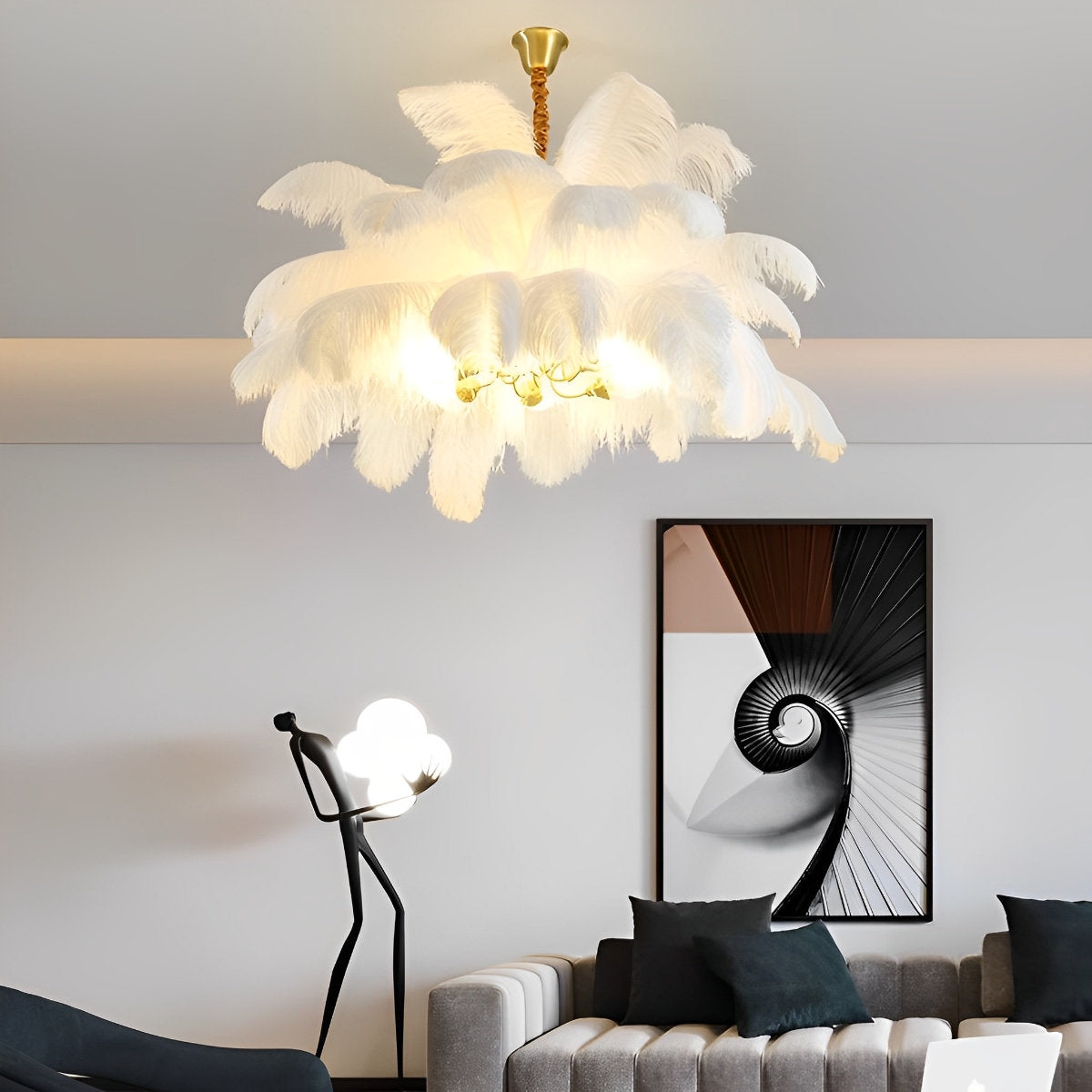Creative Feathers koperen kroonluchter plafondlamp met vlakke montage