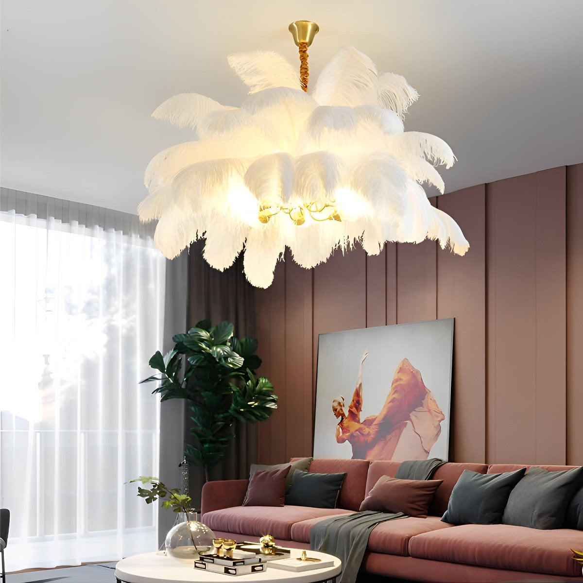 Creative Feathers koperen kroonluchter plafondlamp met vlakke montage