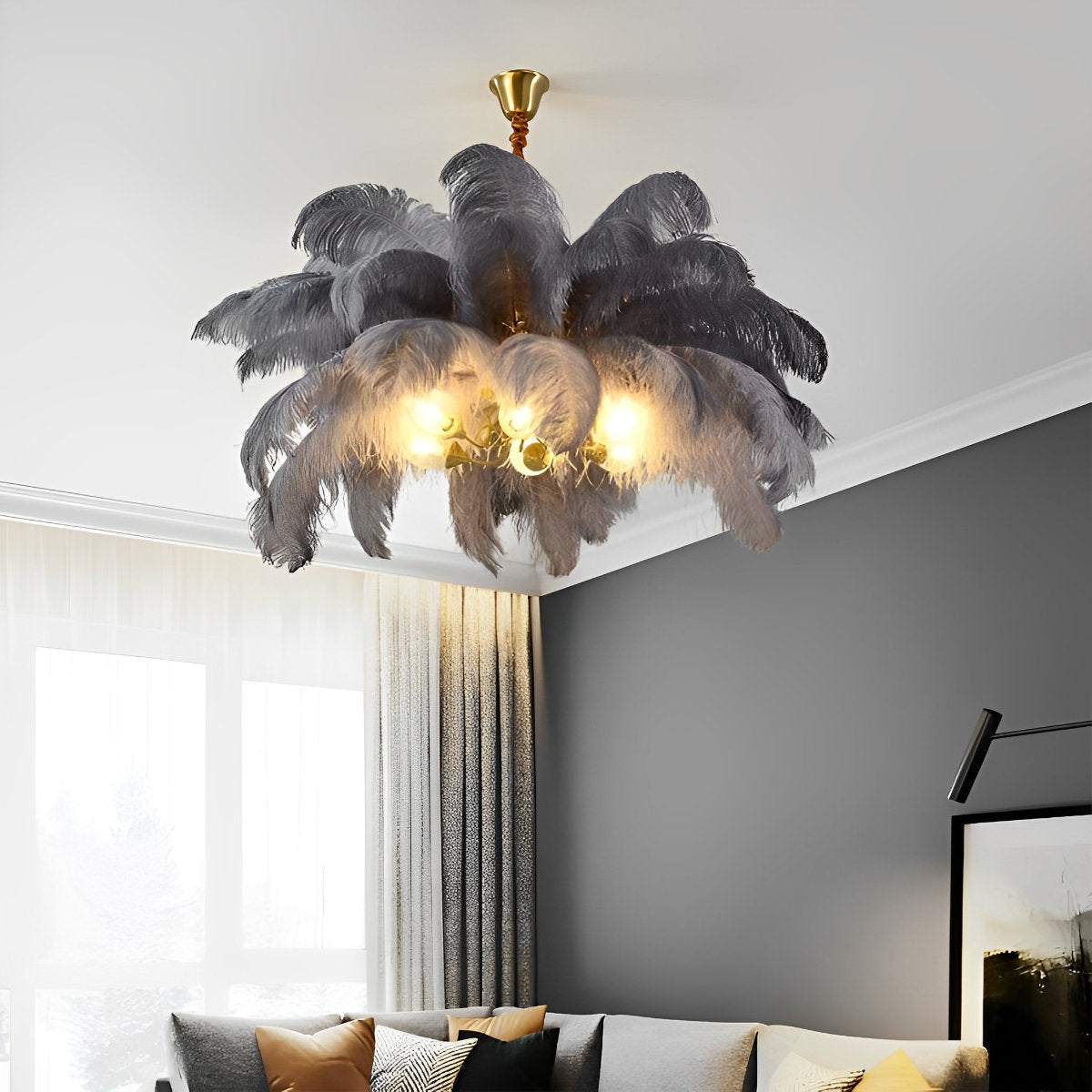 Creative Feathers koperen kroonluchter plafondlamp met vlakke montage