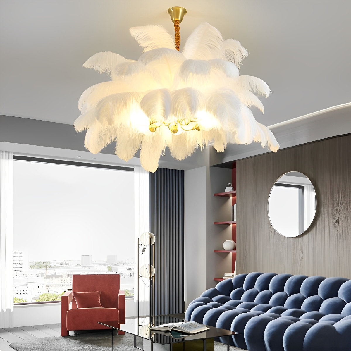 Creative Feathers koperen kroonluchter plafondlamp met vlakke montage