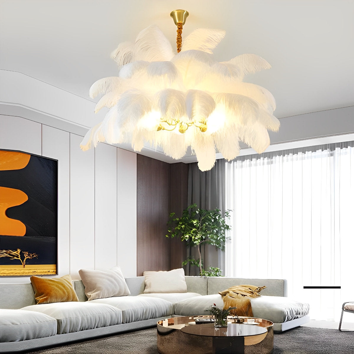 Creative Feathers koperen kroonluchter plafondlamp met vlakke montage
