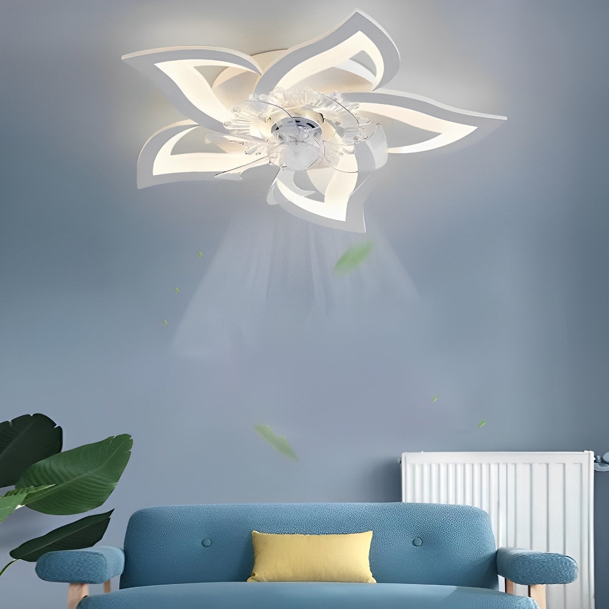 Creatieve bloemvormige drie stappen dimbare LED plafondventilatorlampen kroonluchter