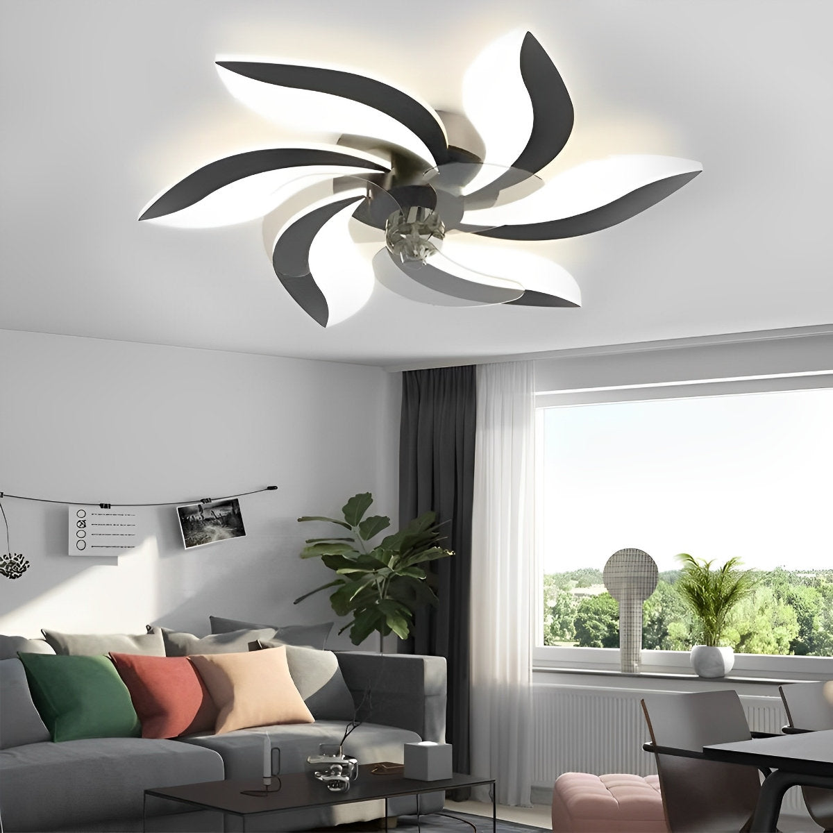 Creatieve bloemvormige drie stappen dimbare LED plafondventilatorlampen kroonluchter