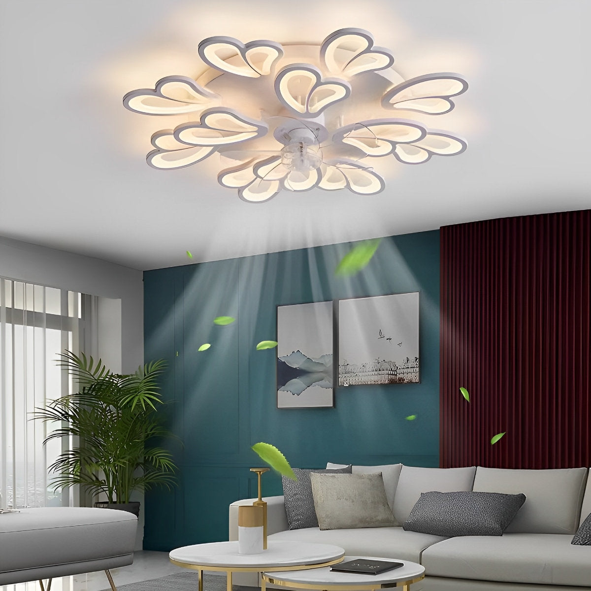 Creatieve bloemvormige drie stappen dimbare LED plafondventilatorlampen kroonluchter