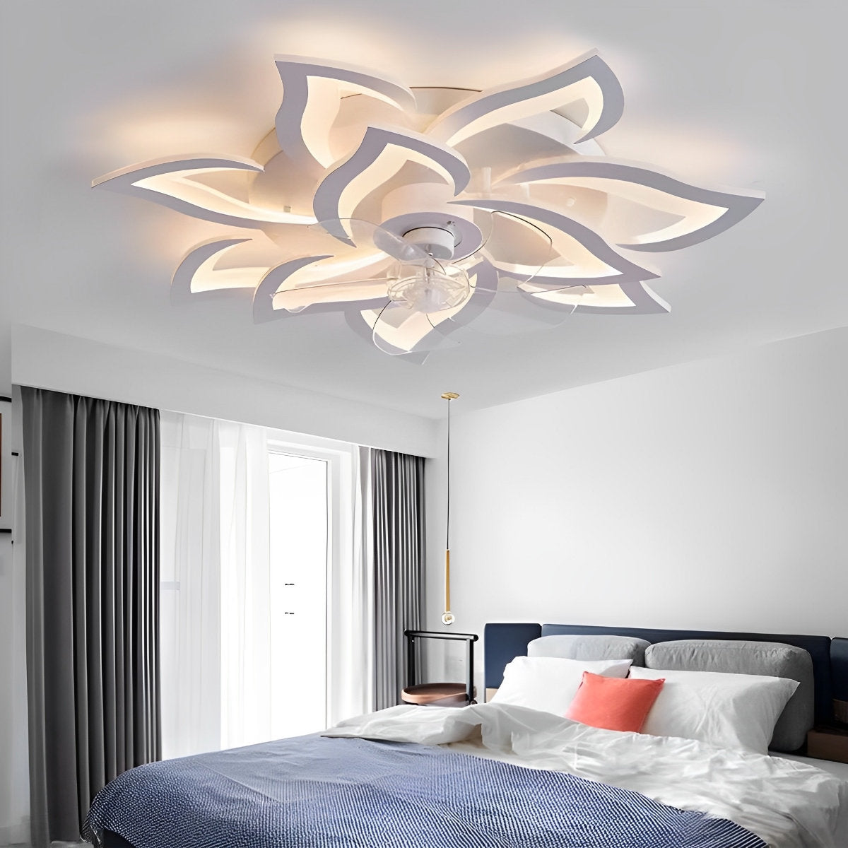 Creatieve bloemvormige drie stappen dimbare LED plafondventilatorlampen kroonluchter