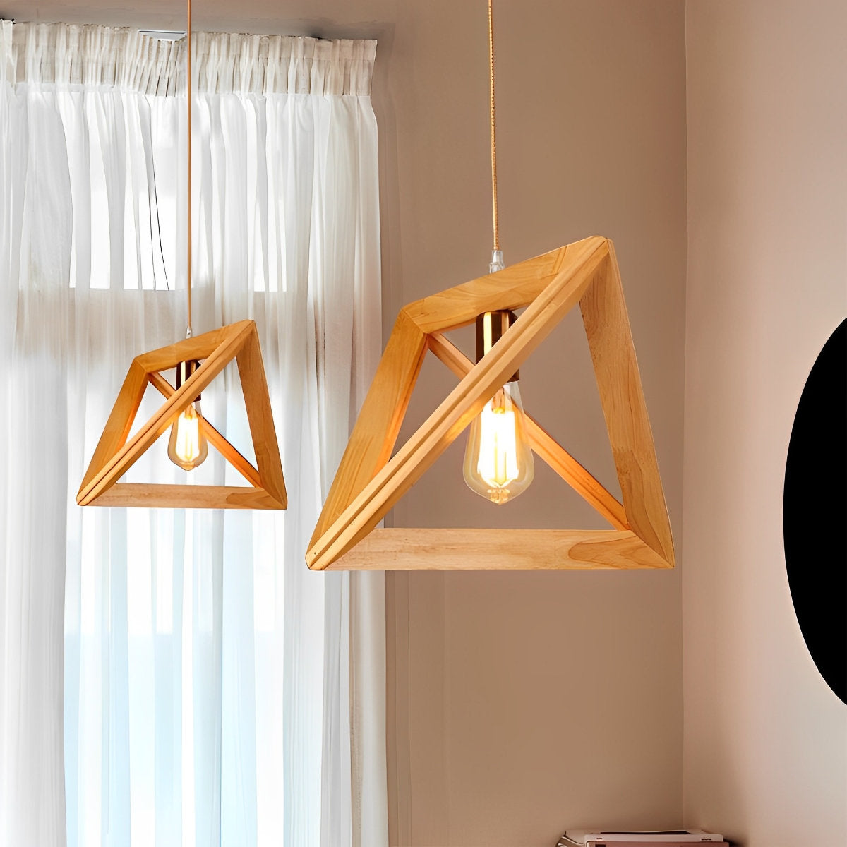 Creatief Houten Frame Geometrische Minimalistische Kroonluchter Plafond Hanglamp