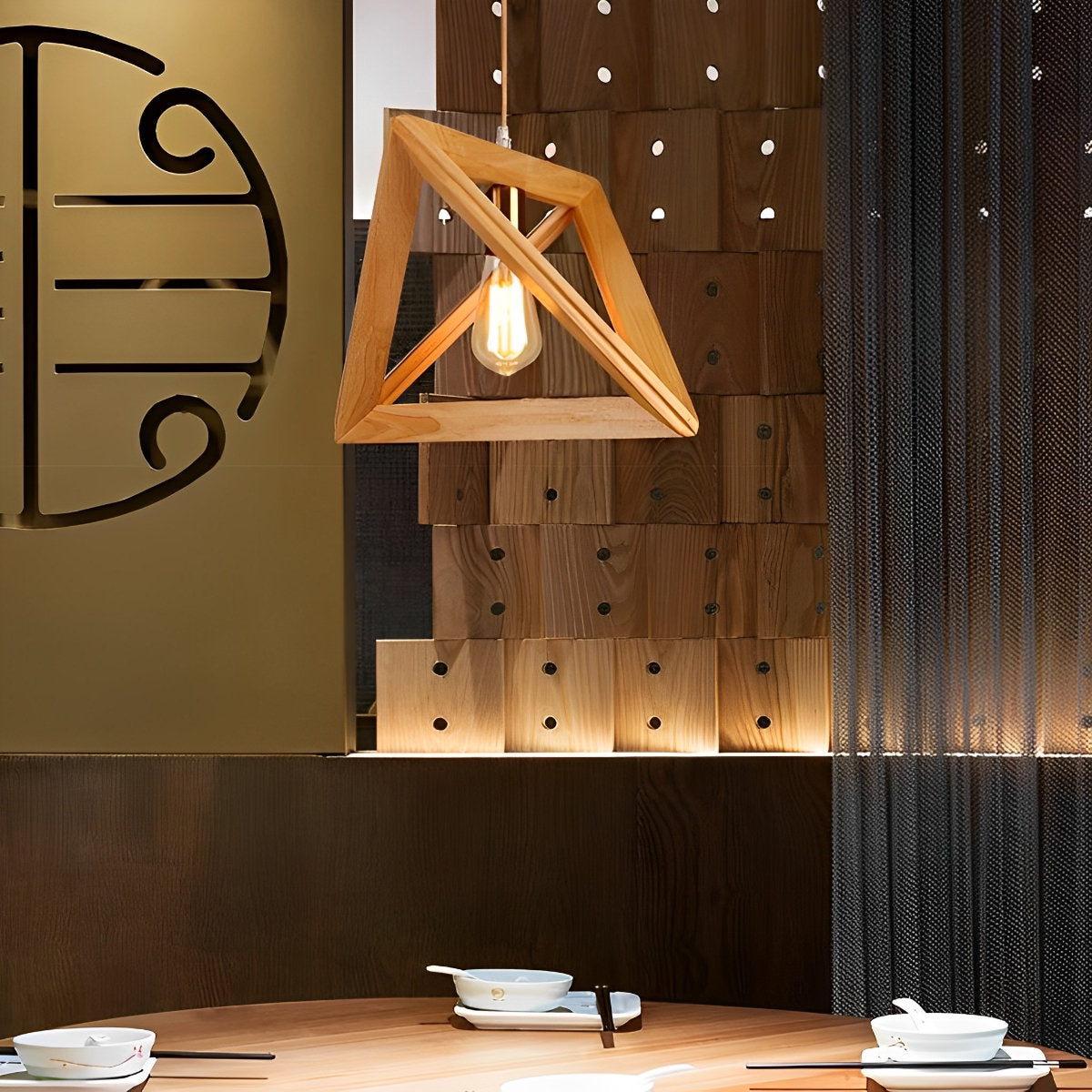 Creatief Houten Frame Geometrische Minimalistische Kroonluchter Plafond Hanglamp