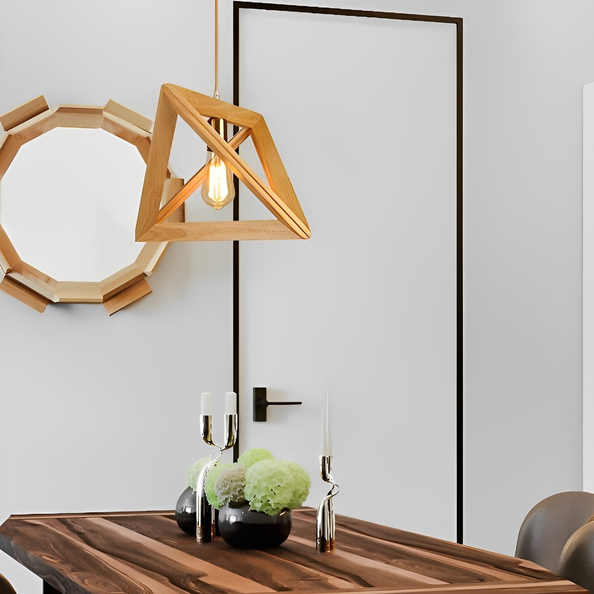 Creatief Houten Frame Geometrische Minimalistische Kroonluchter Plafond Hanglamp