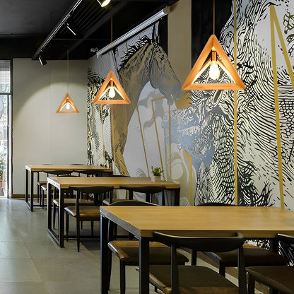 Creatief Houten Frame Geometrische Minimalistische Kroonluchter Plafond Hanglamp