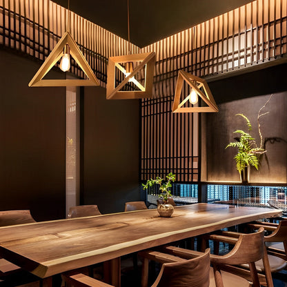 Creatief Houten Frame Geometrische Minimalistische Kroonluchter Plafond Hanglamp