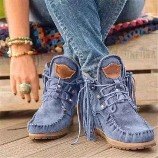 Retro franjes mocassin leren winterlaarzen