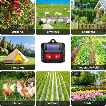 Solcelledrevet ultralyds dyreafskrækkende, sæt med 2