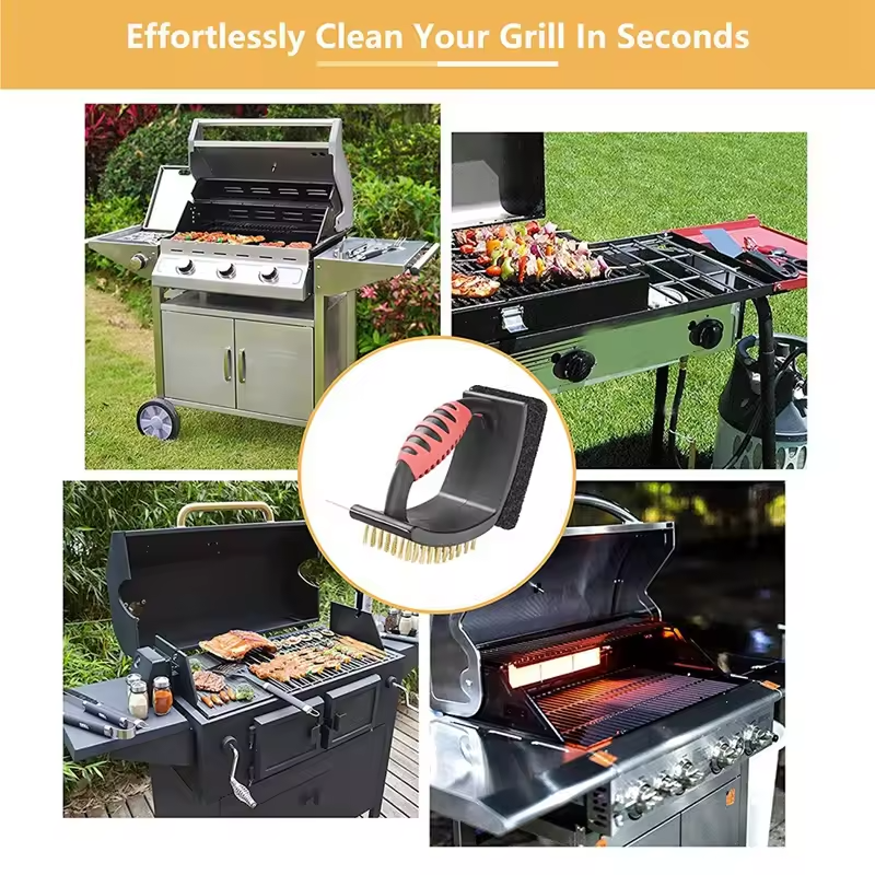 3 in 1 Grillborstel met koperen haren en schraper