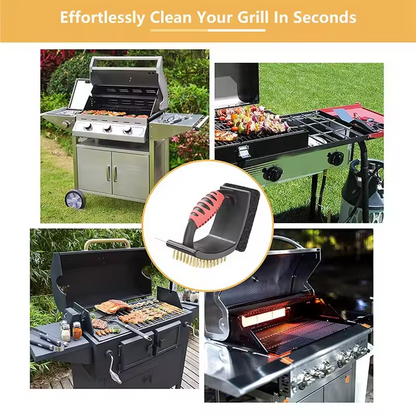 3 in 1 Grillborstel met koperen haren en schraper