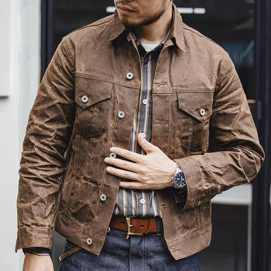 Men's Vintage Brown Waxed Cotton Jacket