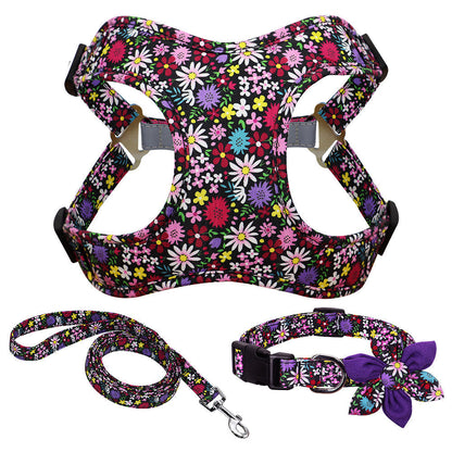 Bloemenhalsband, riem en tuigje set