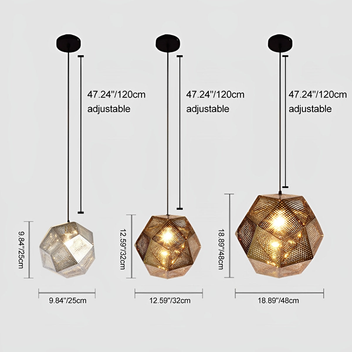Geometrische ronde elektrolytisch gecoate metalen postmoderne hanglamp kroonluchter plafondlamp