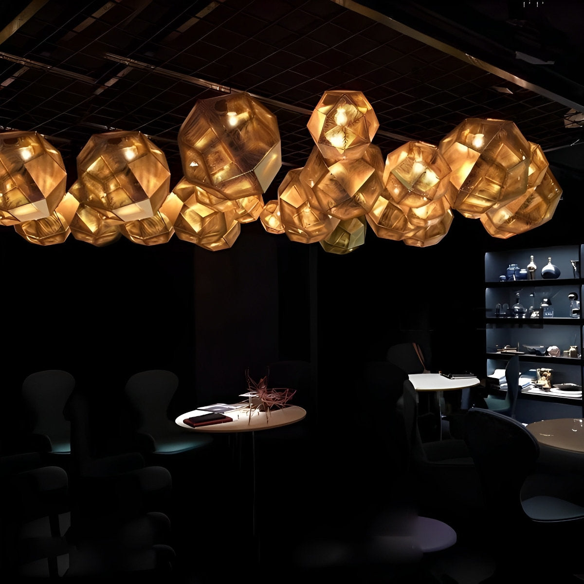 Geometrische ronde elektrolytisch gecoate metalen postmoderne hanglamp kroonluchter plafondlamp