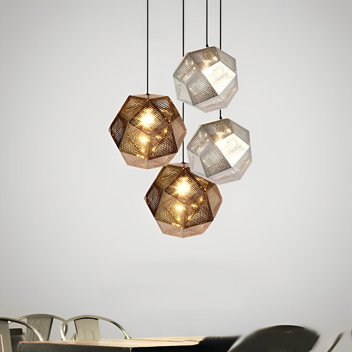 Geometrische ronde elektrolytisch gecoate metalen postmoderne hanglamp kroonluchter plafondlamp