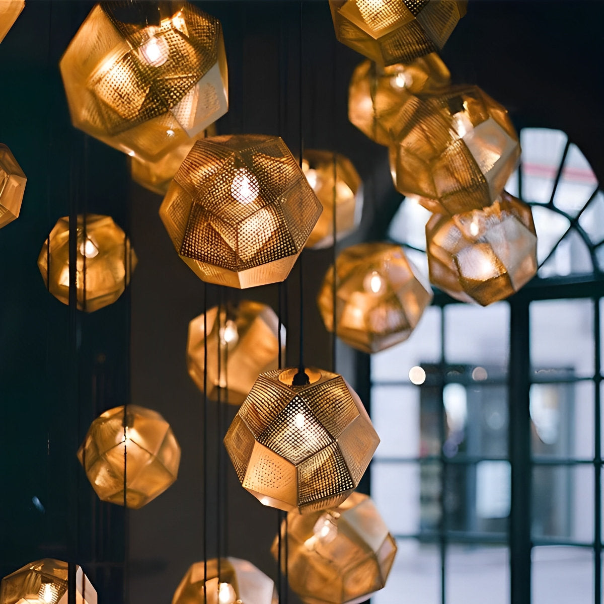 Geometrische ronde elektrolytisch gecoate metalen postmoderne hanglamp kroonluchter plafondlamp